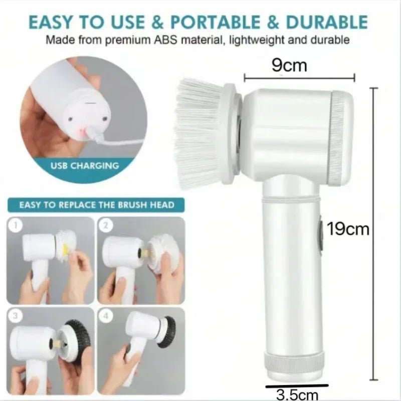 Electric Spin Scrubber,Bathroom Cleaning Brush Power Scrubber with 5 Replaceable Brush Heads, Electric Cleaning Brush - Freshleen