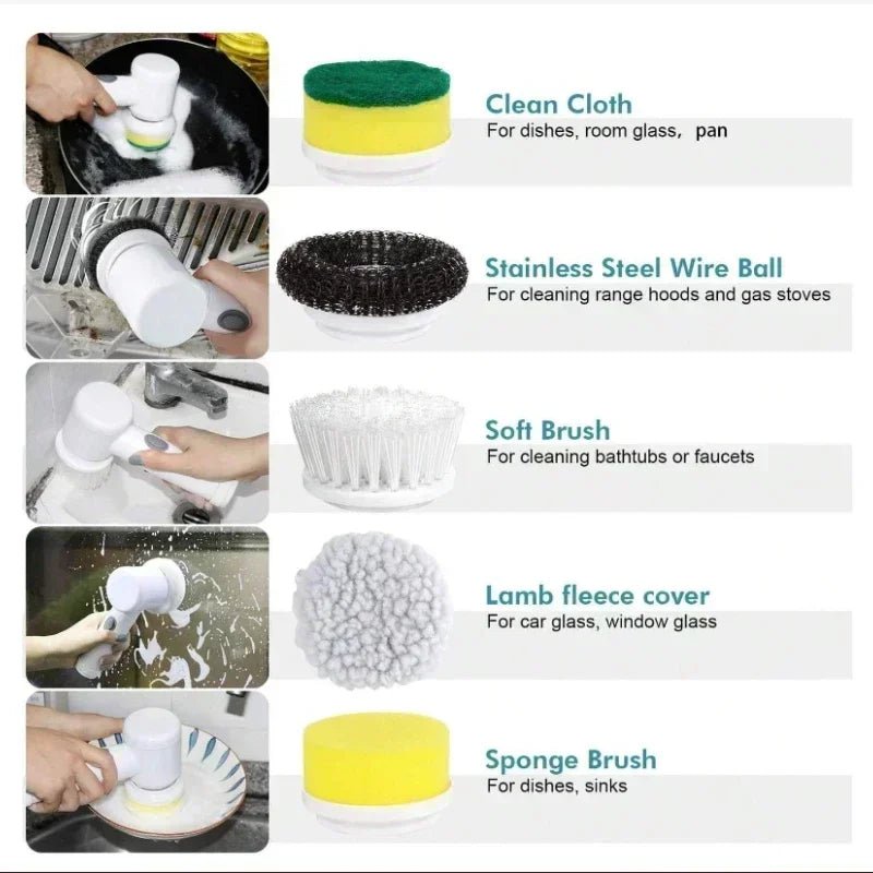 Electric Spin Scrubber,Bathroom Cleaning Brush Power Scrubber with 5 Replaceable Brush Heads, Electric Cleaning Brush - Freshleen