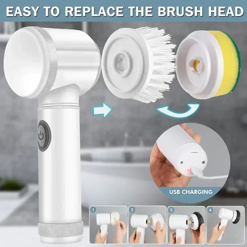 Electric Spin Scrubber,Bathroom Cleaning Brush Power Scrubber with 5 Replaceable Brush Heads, Electric Cleaning Brush - Freshleen