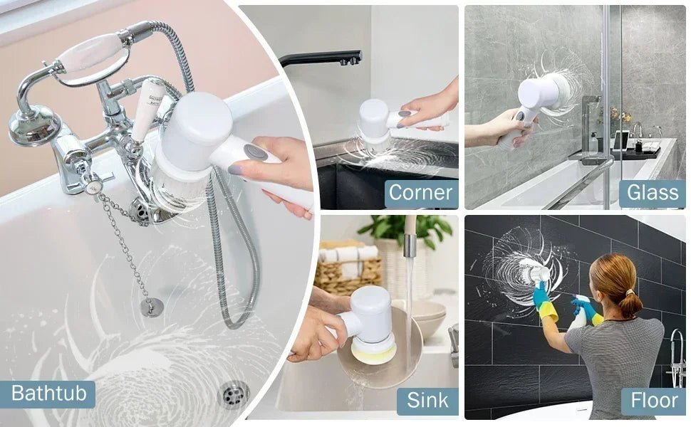 Electric Spin Scrubber,Bathroom Cleaning Brush Power Scrubber with 5 Replaceable Brush Heads, Electric Cleaning Brush - Freshleen