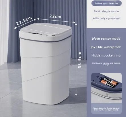Smart Trash Can with Lid - Infrared Sensor Hands - Free, Silent Closing Battery Powered, Gift for Home Office Bathroom Kitchen - Freshleen