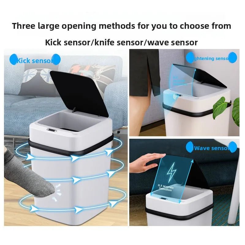 13L Smart Trash Can with Lid Sensor Toilet, Creative Fully Automatic Electric Lid Opening Trash Can for Living Room and Bathroom - Freshleen