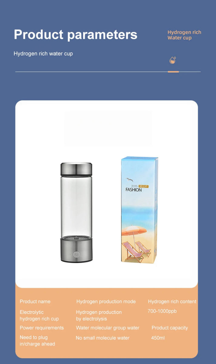 1pc 450ml Portable Hydrogen Water Generator 3 Minutes Mode High Concentration Hydrogen Water Generator - Freshleen