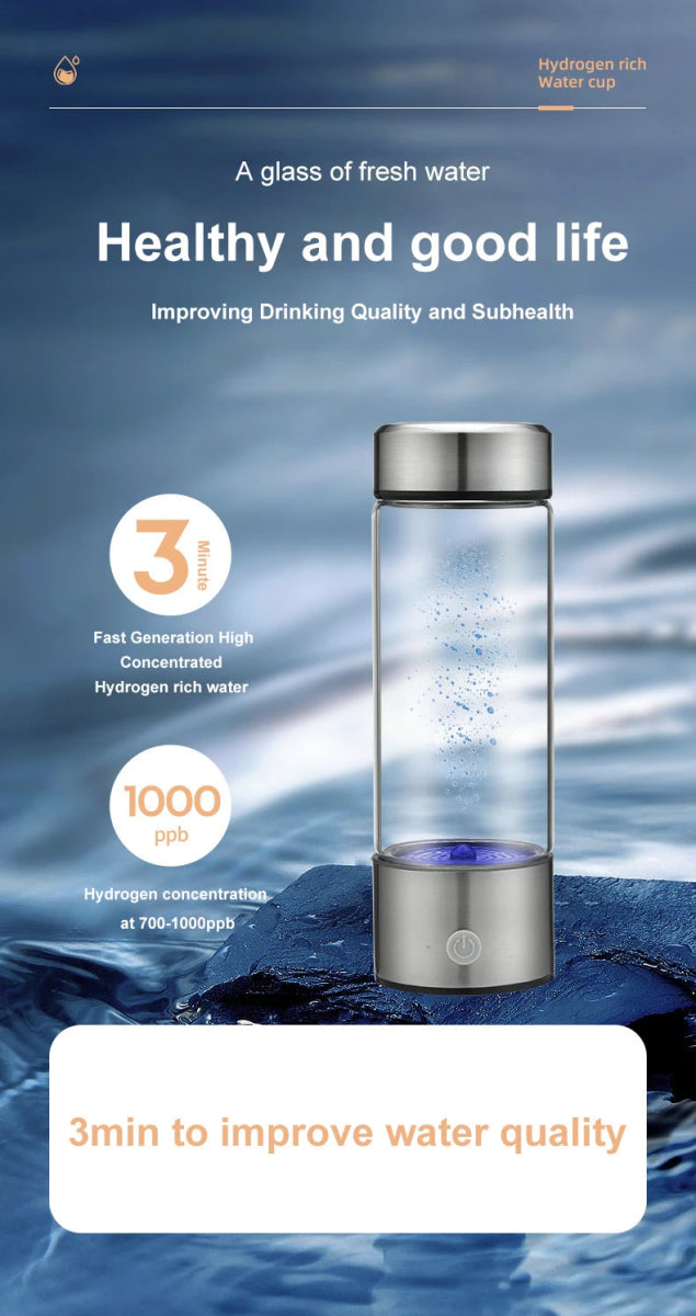 1pc 450ml Portable Hydrogen Water Generator 3 Minutes Mode High Concentration Hydrogen Water Generator - Freshleen