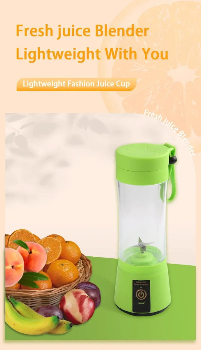 Best Portable Blender: USB rechargeable, compact design with fruits and smoothie.