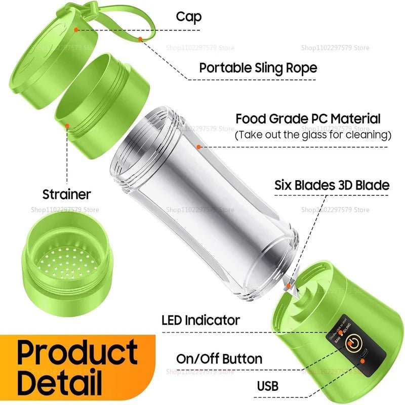 Best Portable Blender: USB rechargeable, compact design with fruits and smoothie.