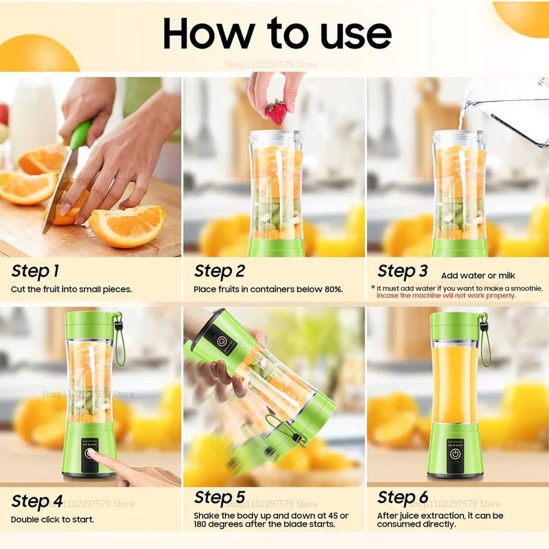 Best Portable Blender: USB rechargeable, compact design with fruits and smoothie.