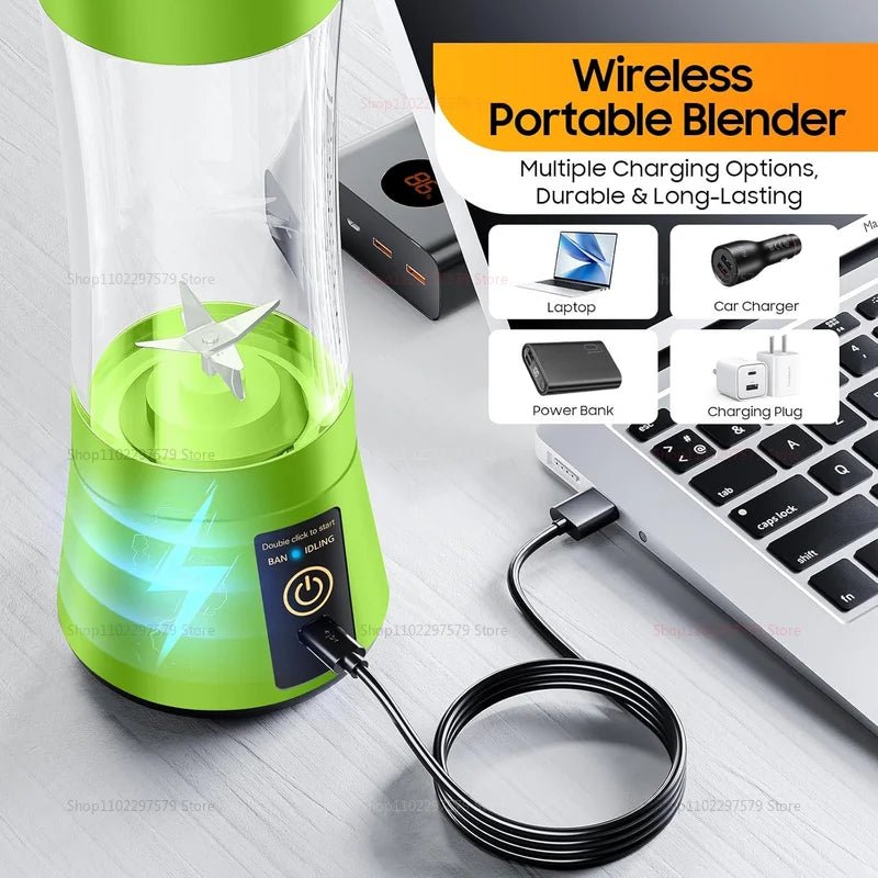 Best Portable Blender: USB rechargeable, compact design with fruits and smoothie.