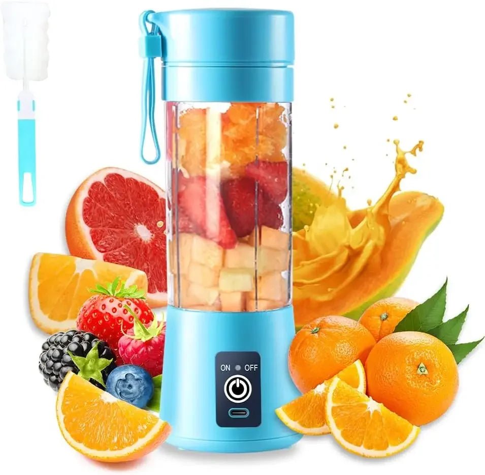 Best Portable Blender: USB rechargeable, compact design with fruits and smoothie.