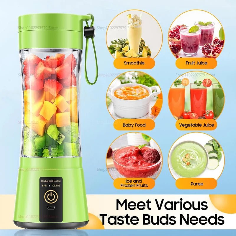 Best Portable Blender: USB rechargeable, compact design with fruits and smoothie.