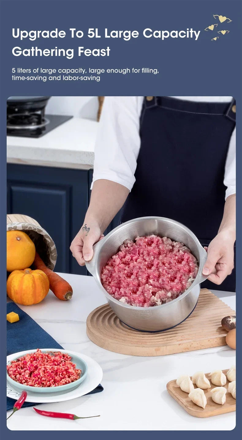 Best Electric Meat Grinder & Food Processor, stainless steel, with accessories for chopping vegetables.