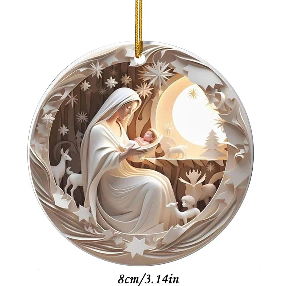 Best Easter Nativity Ornament and Jesus Christ Car Pendant hanging on a tree branch.