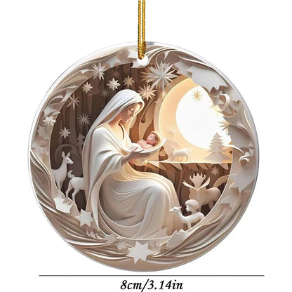 Best Easter Nativity Ornament and Jesus Christ Car Pendant hanging on a tree branch.