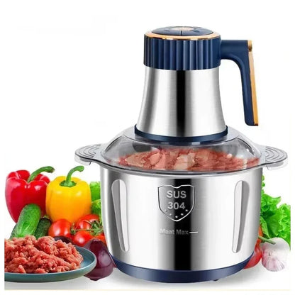 Best Electric Meat Grinder & Food Processor, stainless steel, with accessories for chopping vegetables.
