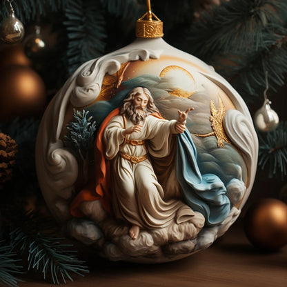 Best Easter Nativity Ornament and Jesus Christ Car Pendant hanging on a tree branch.