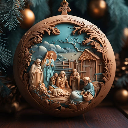 Best Easter Nativity Ornament and Jesus Christ Car Pendant hanging on a tree branch.