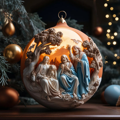 Best Easter Nativity Ornament and Jesus Christ Car Pendant hanging on a tree branch.