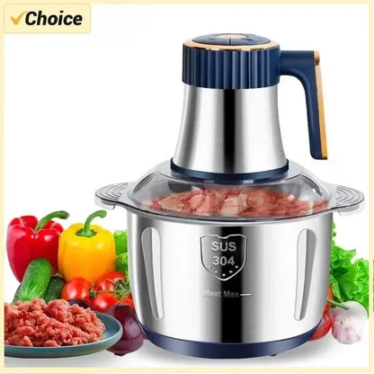 Best Electric Meat Grinder & Food Processor, stainless steel, with accessories for chopping vegetables.