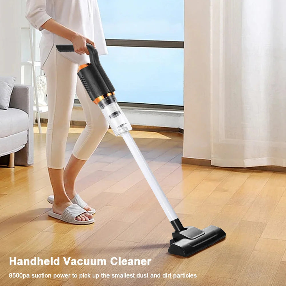 Eco-Friendly 2-in-1 Handheld Cleaner, compact cordless vacuum in use on a car interior.