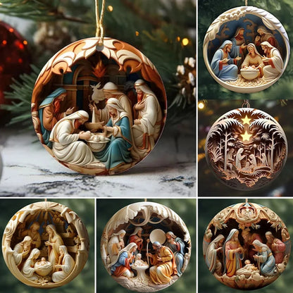 Best Easter Nativity Ornament and Jesus Christ Car Pendant hanging on a tree branch.