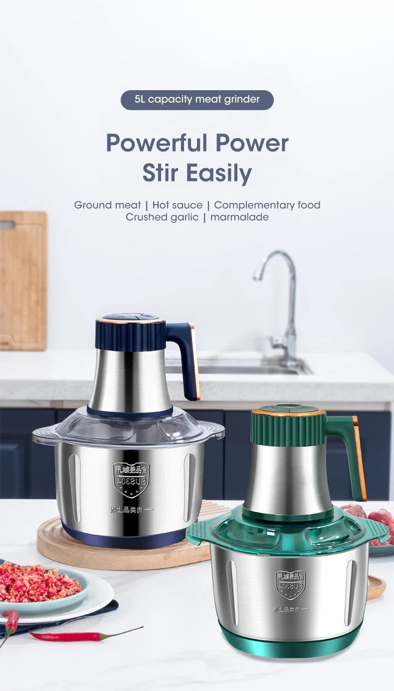 Best Electric Meat Grinder & Food Processor, stainless steel, with accessories for chopping vegetables.