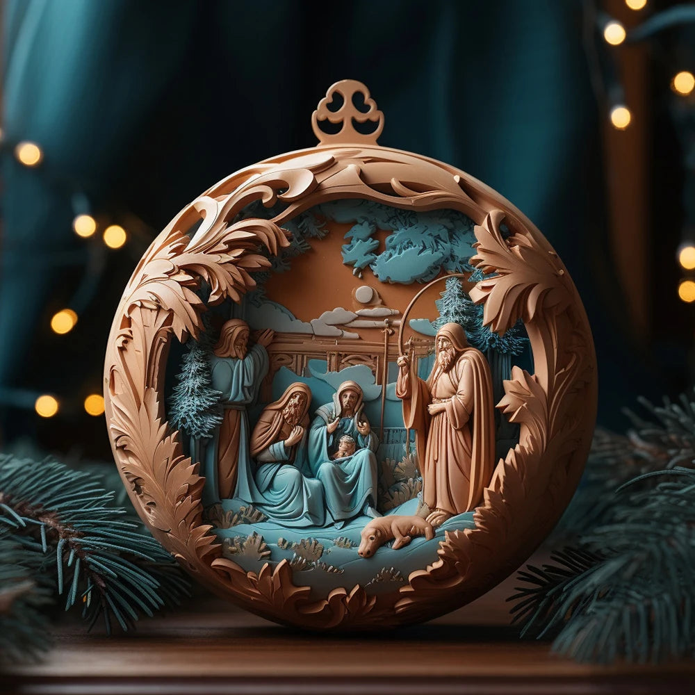 Best Easter Nativity Ornament and Jesus Christ Car Pendant hanging on a tree branch.