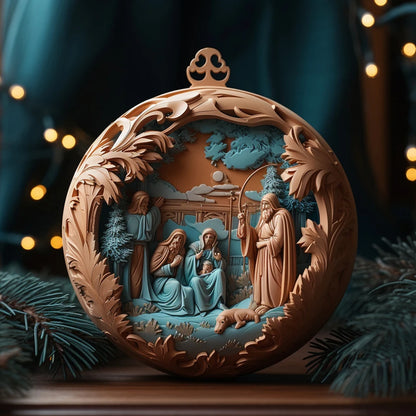 Best Easter Nativity Ornament and Jesus Christ Car Pendant hanging on a tree branch.