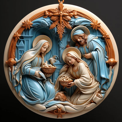 Best Easter Nativity Ornament and Jesus Christ Car Pendant hanging on a tree branch.