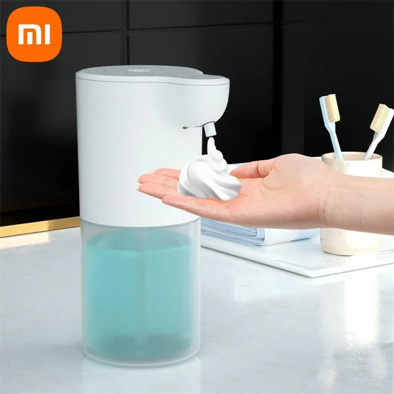 Xiaomi automatic touchless soap dispenser with infrared sensor on bathroom counter.