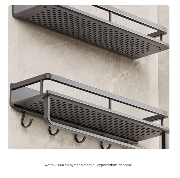 Best Punch-Free Bathroom Shelf mounted on wall with towels and toiletries.