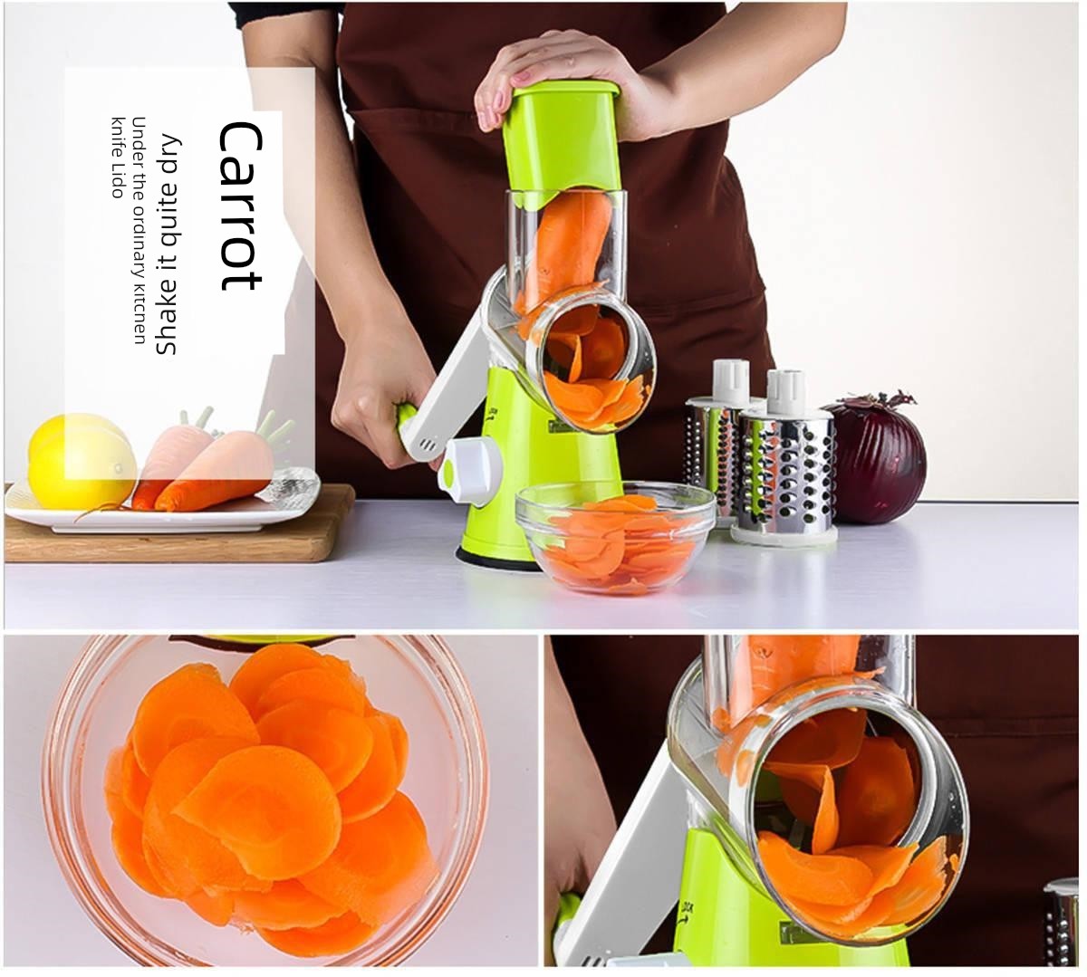 Freshleen hand crank chopper slicing vegetables, eco-friendly multifunctional kitchen gadget.