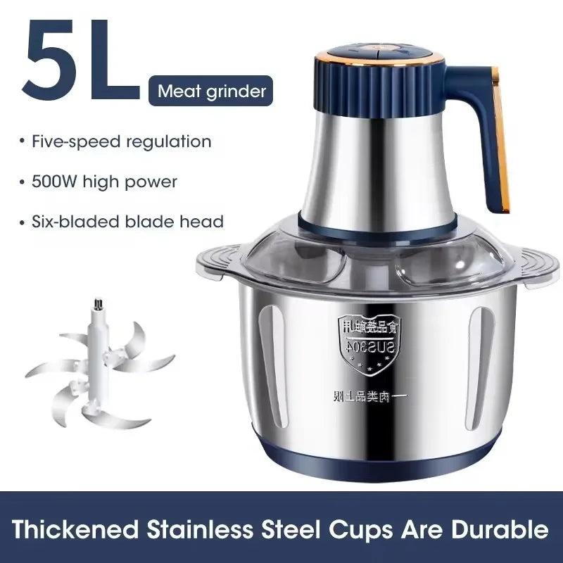 Best Electric Meat Grinder & Food Processor, stainless steel, with accessories for chopping vegetables.