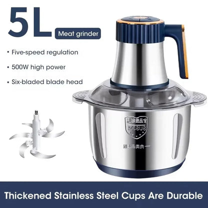 Best Electric Meat Grinder & Food Processor, stainless steel, with accessories for chopping vegetables.