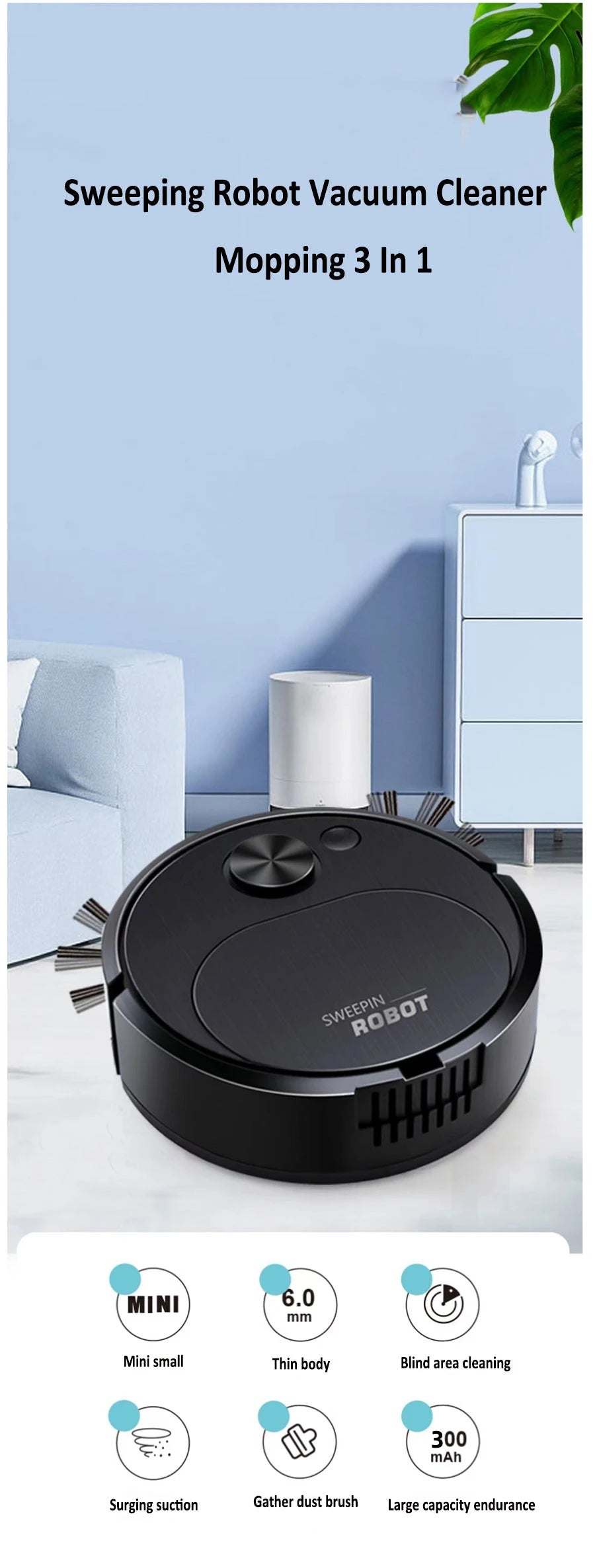 Best 3-in-1 Smart Wireless Vacuum Cleaner for Home Office, compact floor cleaning robot in action.
