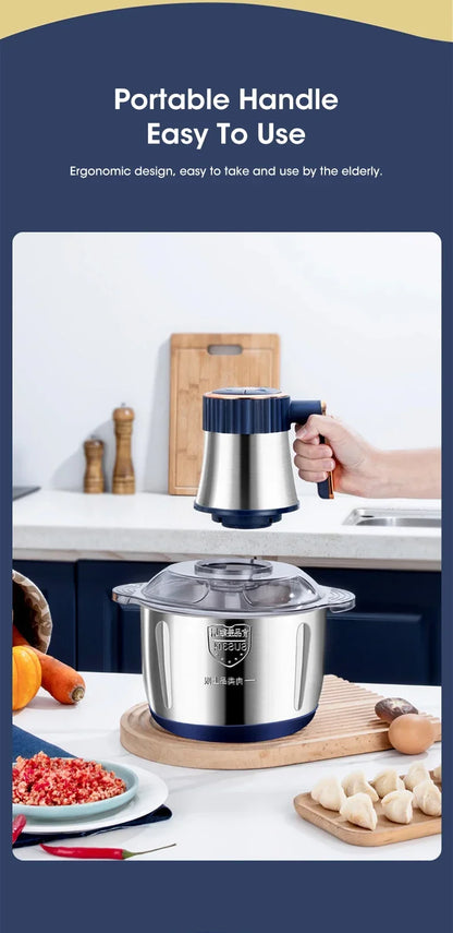Best Electric Meat Grinder & Food Processor, stainless steel, with accessories for chopping vegetables.