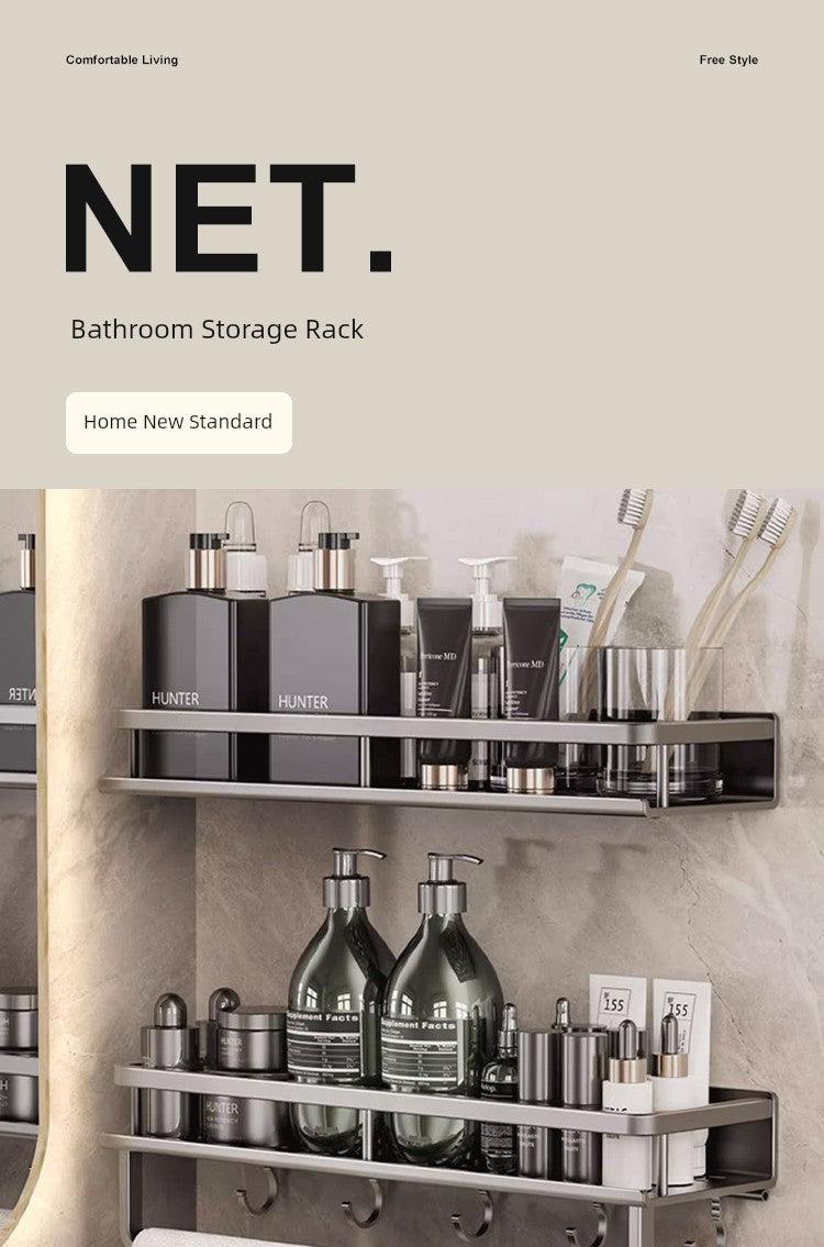 Best Punch-Free Bathroom Shelf mounted on wall with towels and toiletries.