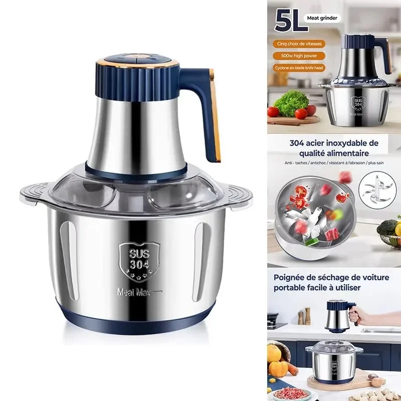 Best Electric Meat Grinder & Food Processor, stainless steel, with accessories for chopping vegetables.