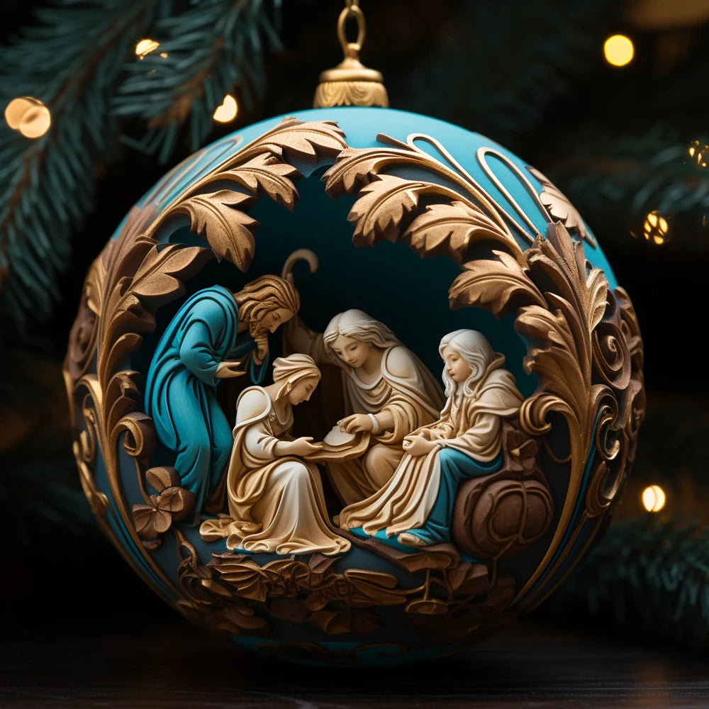 Best Easter Nativity Ornament and Jesus Christ Car Pendant hanging on a tree branch.