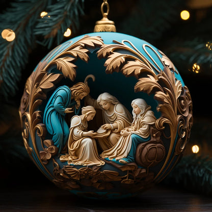 Best Easter Nativity Ornament and Jesus Christ Car Pendant hanging on a tree branch.