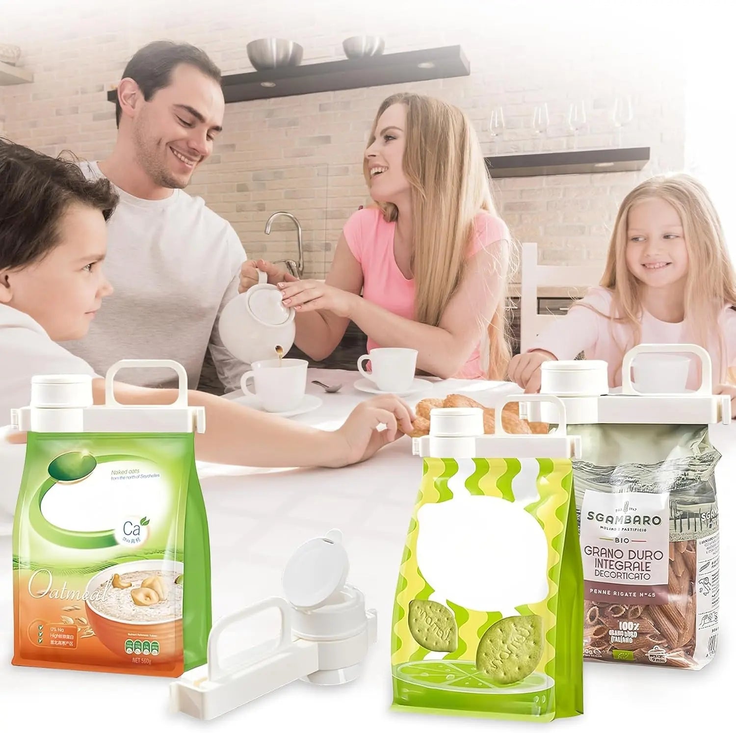 3 Pack Food Bag Clips with Pour Spouts - Keep Food Fresh & Organized, Easy Pouring & Sealing Solution for Your Kitchen! - Freshleen