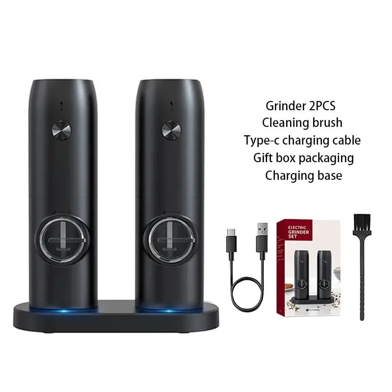 Electric Salt and Pepper Grinder Set with Charging Base and LED Light Adjustable Coarseness Automatic Spice Herb Mill - Freshleen