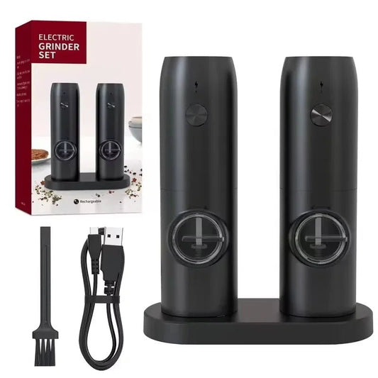 Electric Salt and Pepper Grinder Set with Charging Base and LED Light Adjustable Coarseness Automatic Spice Herb Mill - Freshleen