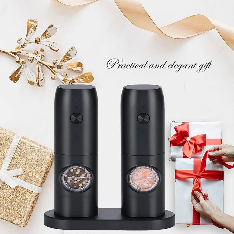 Electric Salt and Pepper Grinder Set with Charging Base and LED Light Adjustable Coarseness Automatic Spice Herb Mill - Freshleen