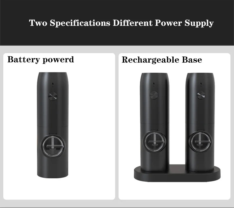 Electric Salt and Pepper Grinder Set with Charging Base and LED Light Adjustable Coarseness Automatic Spice Herb Mill - Freshleen