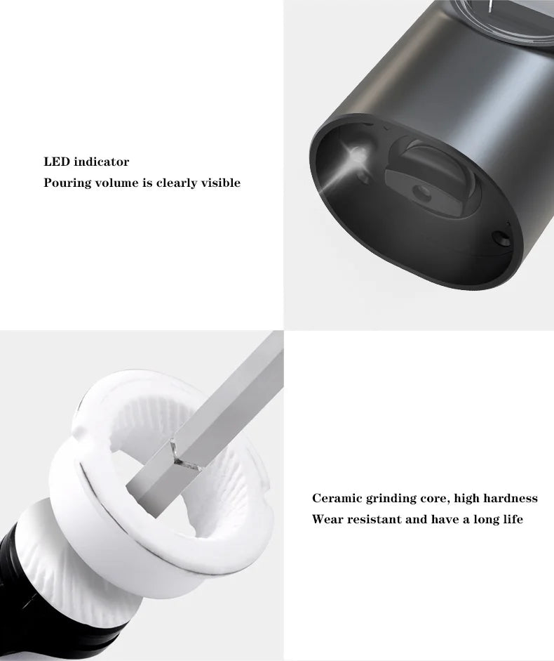 Electric Salt and Pepper Grinder Set with Charging Base and LED Light Adjustable Coarseness Automatic Spice Herb Mill - Freshleen