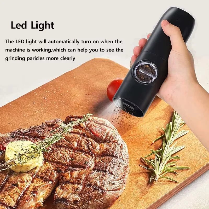 Electric Salt and Pepper Grinder Set with Charging Base and LED Light Adjustable Coarseness Automatic Spice Herb Mill - Freshleen