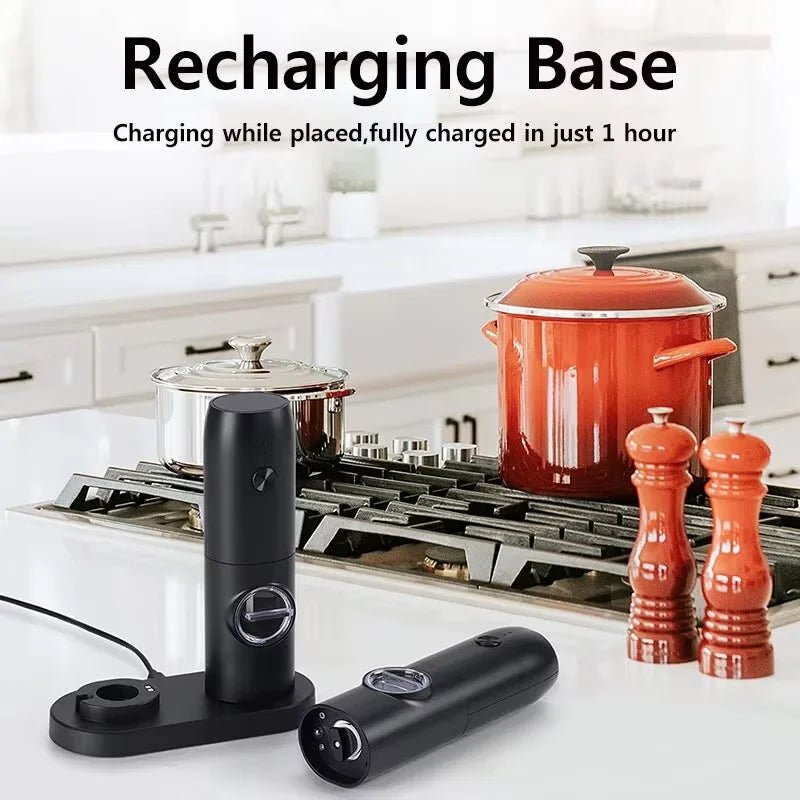 Electric Salt and Pepper Grinder Set with Charging Base and LED Light Adjustable Coarseness Automatic Spice Herb Mill - Freshleen