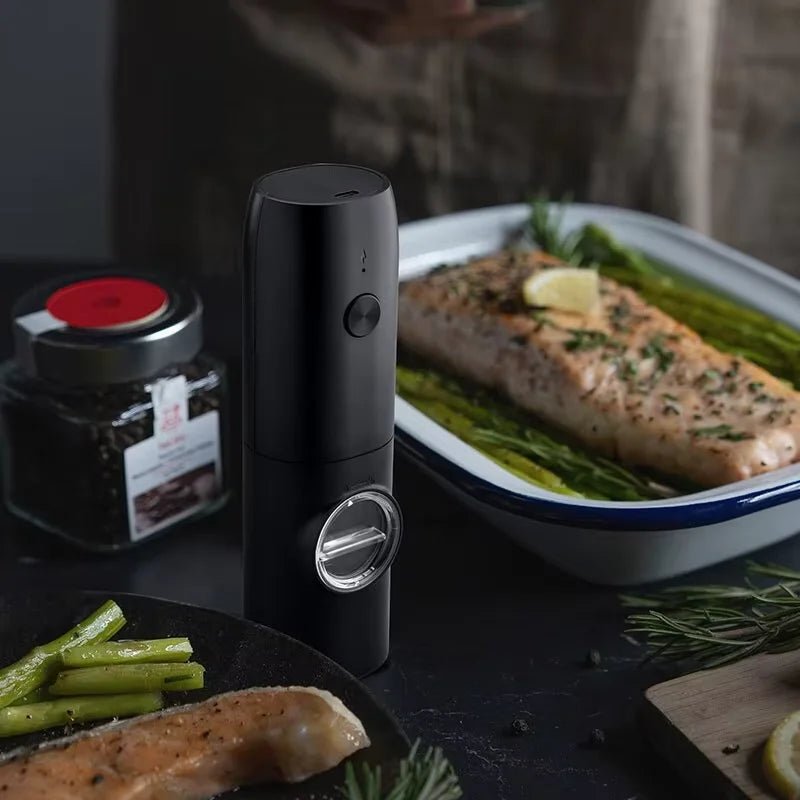 Electric Salt and Pepper Grinder Set with Charging Base and LED Light Adjustable Coarseness Automatic Spice Herb Mill - Freshleen