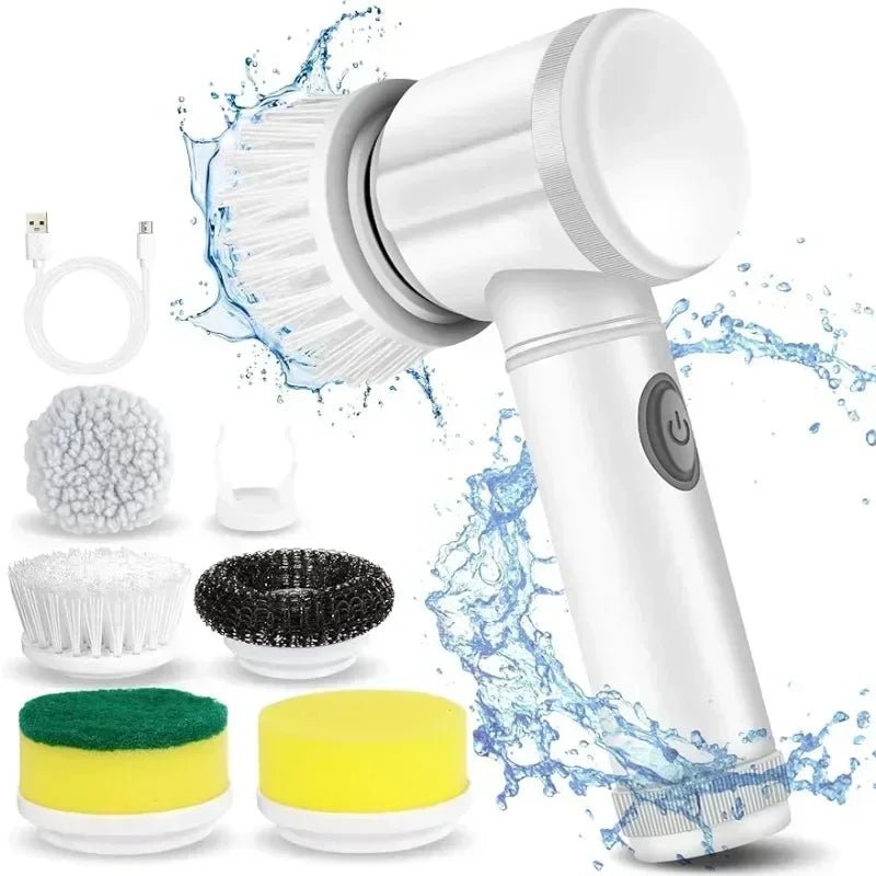 Electric Spin Scrubber,Bathroom Cleaning Brush Power Scrubber with 5 Replaceable Brush Heads, Electric Cleaning Brush - Freshleen