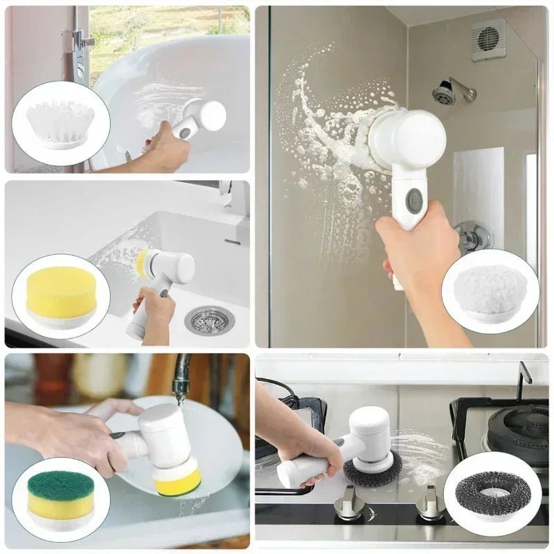Electric Spin Scrubber,Bathroom Cleaning Brush Power Scrubber with 5 Replaceable Brush Heads, Electric Cleaning Brush - Freshleen